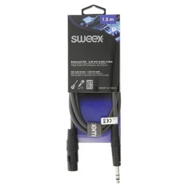Imagine Cablu XLR 3 pini la jack stereo 6.35mm M-T 1.5m Gri, Sweex SWOP15110E15